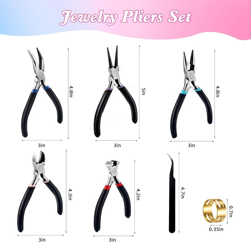 URSKYTOUS 5Pcs Jewelry Pliers Set Jewelry Making Pliers Tools Kit Include Jewelry Making Needle Nose Chain Nose Round Bent Pliers Wire Cutter for Bracelet Beading DIY Craft Jewelry Making Supplies - Image 2